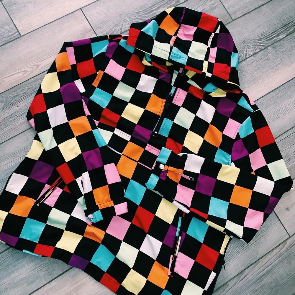 RETRO CHECKERED HALF ZIP HOODIE